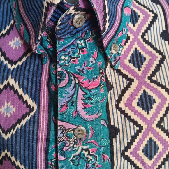 Vintage Large Brushpopper Western Shirt Aztec Geometric Wrangler USA Cowboy Cut - Picture 3 of 8